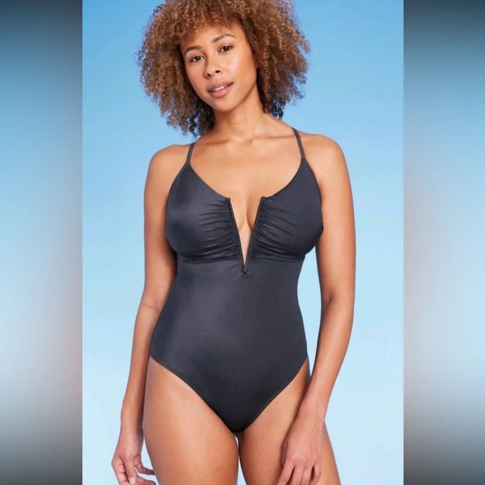 Shade & Shore Black One-Piece V-Plunge Swimsuit